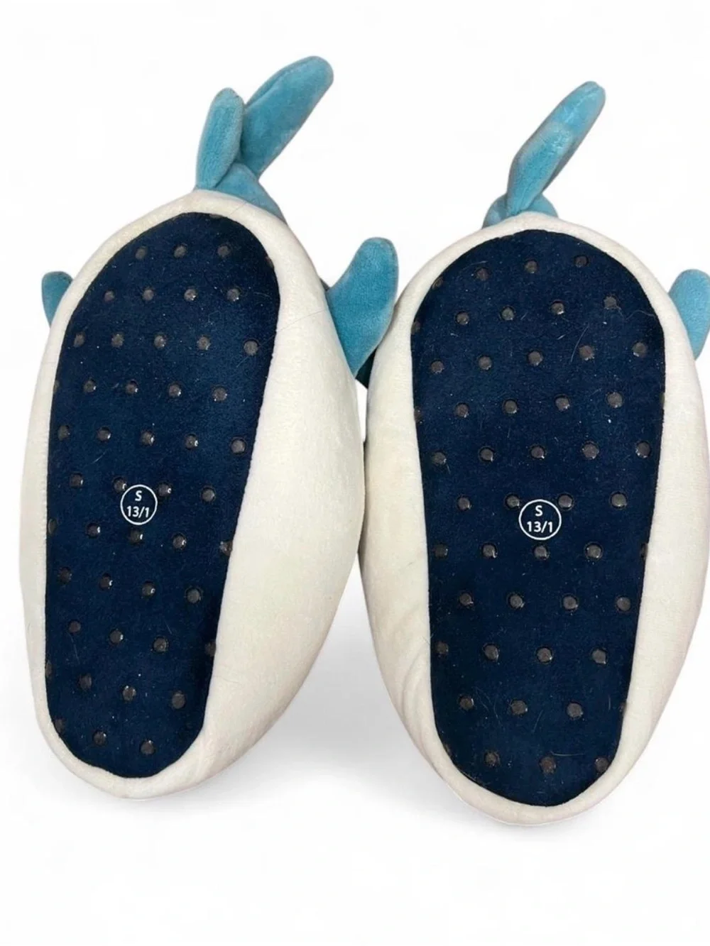 Plush Shark Slippers Slip-On Kids - Blue and White Size 13 / 1  Fun Summer